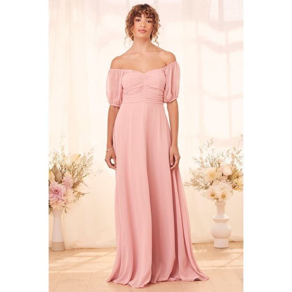 Lulus As I Saw You Rose Off-the-shoulder Puff Sleeve Maxi Dress Pink - Size S